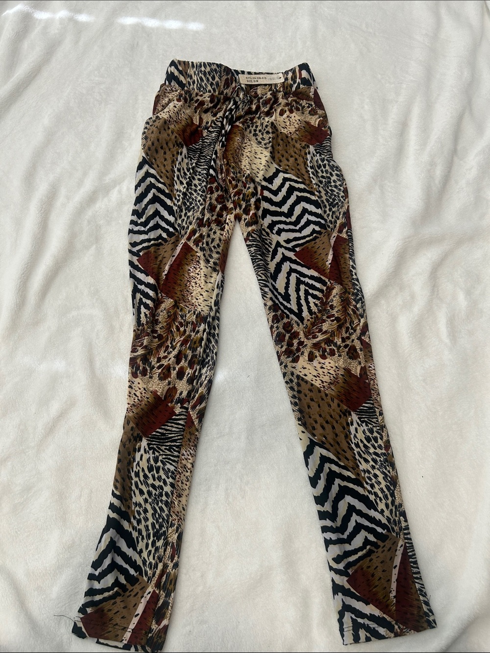 Printed High-Rise Drawstring Slim Leg Pants in Brown Multi